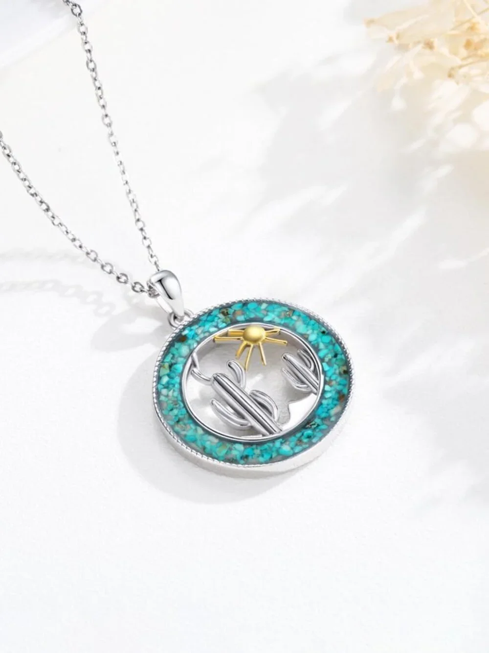 Women's Cactus C Sterling Turquoise Pendant Highland Cow Skull Western Necklace